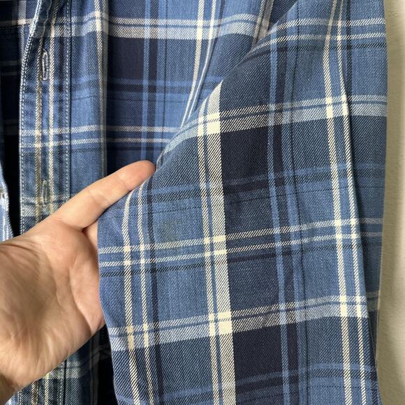 VTG Levi's Shirt Mens Medium Blue Plaid Flannel Metal Button Down Western Cowboy - Picture 6 of 12